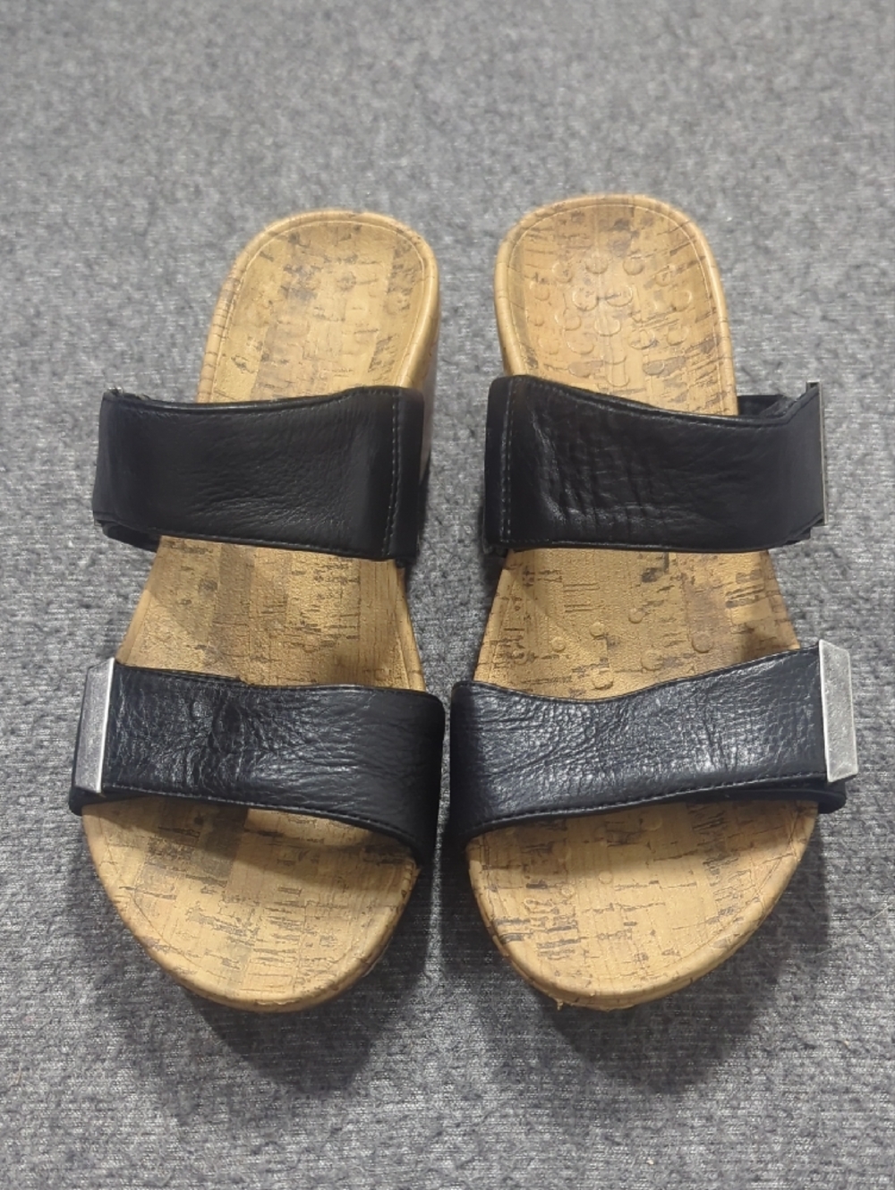 Vionic Sandals Womens 7 Black Double-Strap Pepper Cork Wedge CoastalResort Wear - Picture 2 of 14